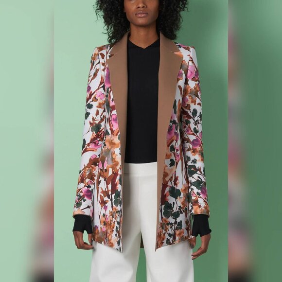 Marie Saint Pierre Redzepi Fall-Print & Sand Floral Neoprene Open-Front Jacket - Picture 1 of 11